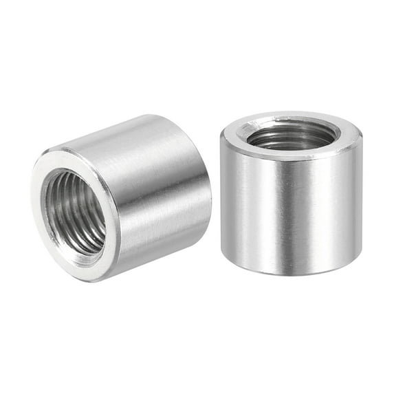 Uxcell M12x1.25mm Pitch 304 Stainless Steel Round Coupling Nuts, 2 Pcs 16mm / 0.63" Length Metric Fine Thread Connector Sleeve Rod Bar Stud Fully Threaded Nut Fasteners, Silver Tone