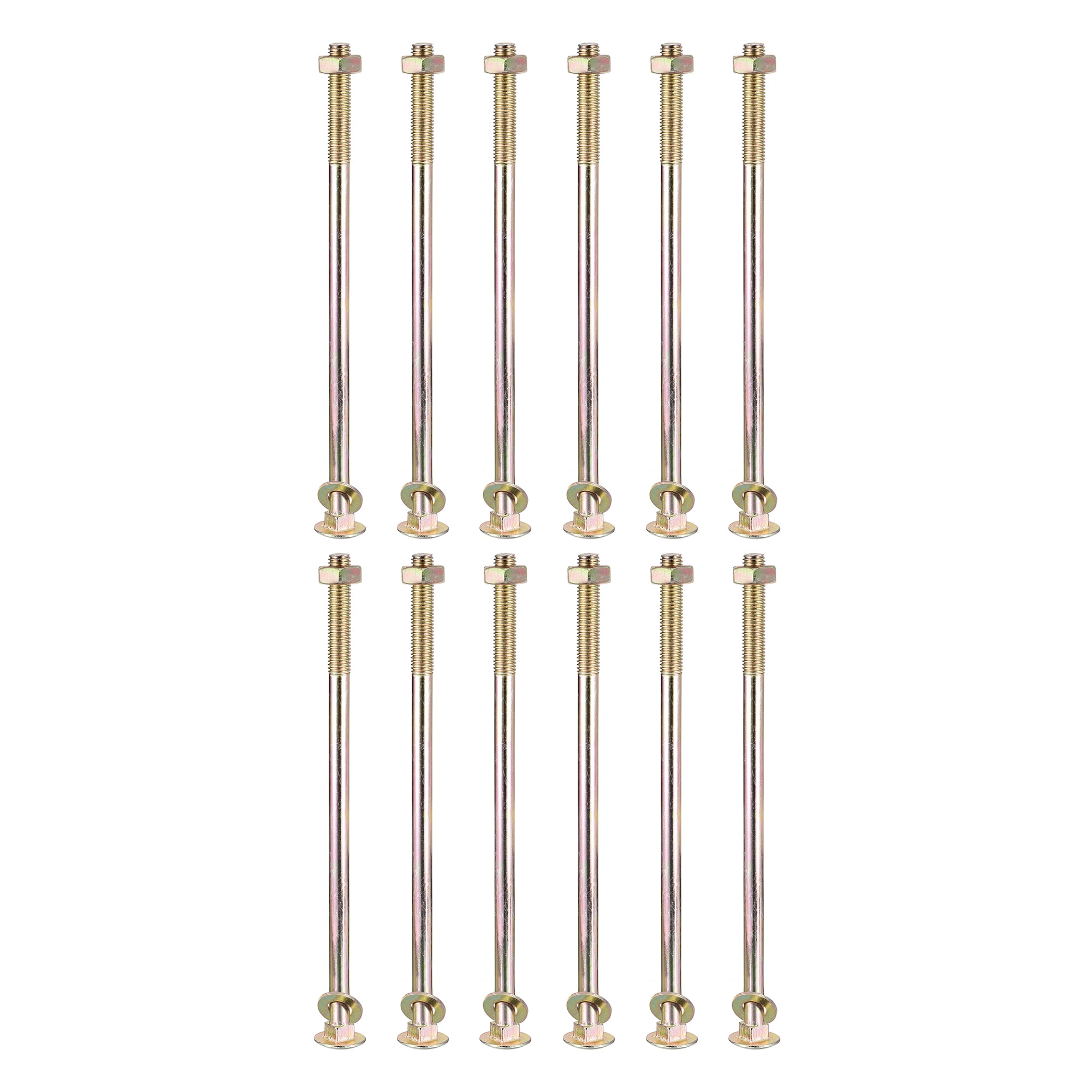 Uxcell M12x250mm Carriage Bolt with Nut & Washer,  12Set 304 Stainless Steel, Gold Tone