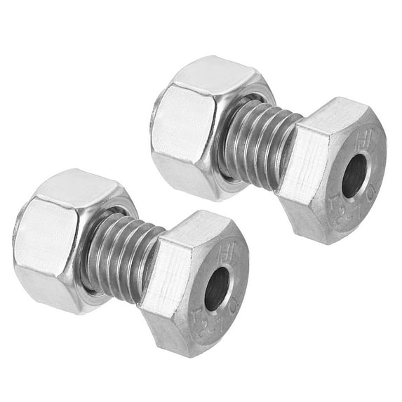 Uxcell M12x25mm Hollow External Hexagon Screw Cylindrical Lamp Threading Screws Through Hole Bolt with Nut 2 Set
