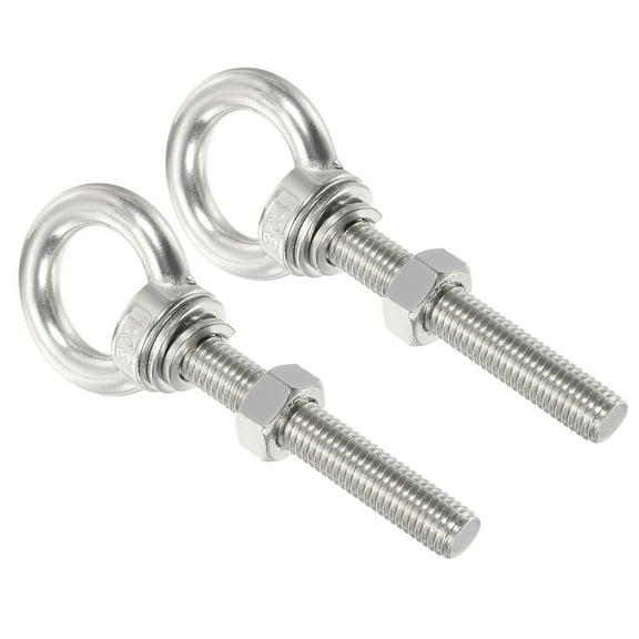 Uxcell M12x80 1/2"x3.15" Stainless Steel Eye Bolts Threaded Screw Eyebolt Shoulder Ring with Nuts Washers, 2 Set