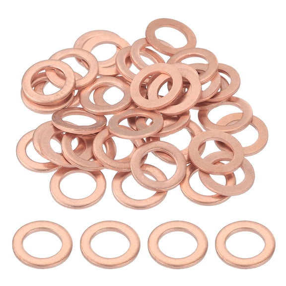 Uxcell M14 Copper Flat Washers, (14mm ID 20mm OD 1.5mm Thick, Purple) (42 Pcs), Sealing Ring Automotive Drain Plug Gaskets Flat Oil Crush Washer Spacers, Suit for - Fasten Screws/Faucets