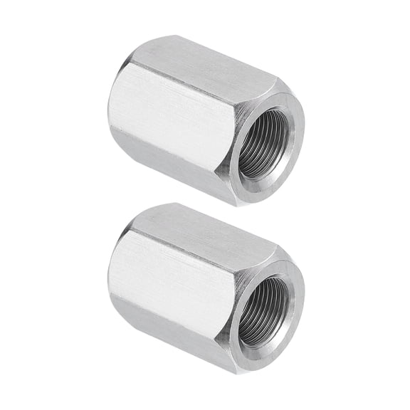 Uxcell M14 x 1-Pitch 304 Stainless Steel Hex Coupling Nuts, 2Pcs 30mm / 1.2" Length Fully Threaded Rod Coupling Nut Studding Connector Fasteners, Silver Tone