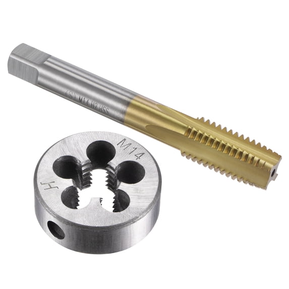 Uxcell M14 x 2 Titanium Plated Straight Flute Thread Tap Round Die Tap and Die Set