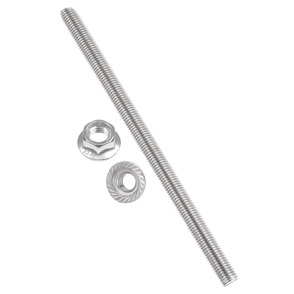 Uxcell M14 x 2mm Fully Threaded Rods 10 Inch, 304 Stainless Steel All Threaded Rod Metric Right Hand Threads with 2Pcs Flange Hexagon Nut for Clamps Hangers U-Bolt