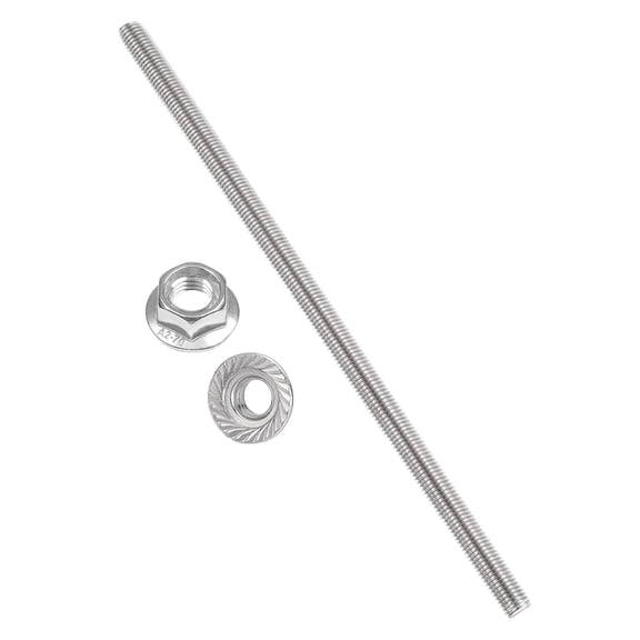 Uxcell M14 x 2mm Fully Threaded Rods 14 Inch, 304 Stainless Steel All Threaded Rod Metric Right Hand Threads with 2Pcs Flange Hexagon Nut for Clamps Hangers U-Bolt
