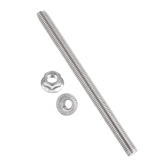 Uxcell M14 x 2mm Fully Threaded Rods 8 Inch, 304 Stainless Steel All Threaded Rod Metric Right Hand Threads with 2Pcs Flange Hexagon Nut for Clamps Hangers U-Bolt