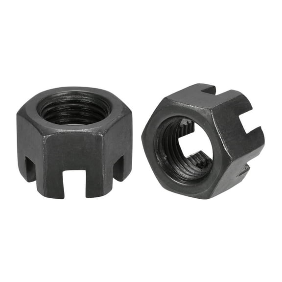 Uxcell M14x1.5mm Hexagon Slotted Nut, Grade 4.8 Carbon Steel Hex Castle Nuts, Black, 5Pack