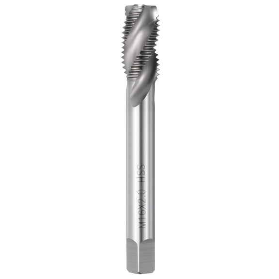 Uxcell M16 x 2.0 Spiral Flute Thread Tap - M2 High Speed Steel Right Hand Thread Tap Polished Finish Screw Thread Milling Machine Taps Threading Tapping