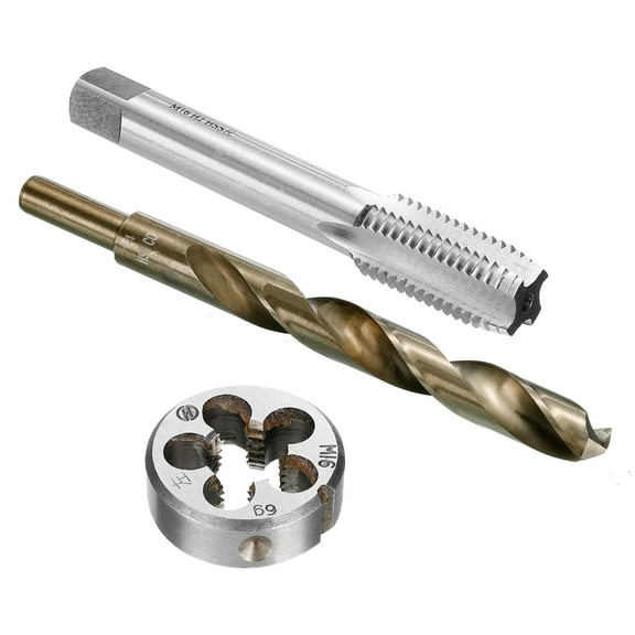 Uxcell M16 x 2 Left Hand Thread Milling Tap and Round Die and 14mm Drill Bit Set