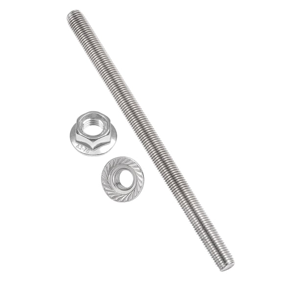 Uxcell M16 x 2mm Fully Threaded Rods 10 Inch, 304 Stainless Steel All Threaded Rod Metric Right Hand Threads with 2Pcs Flange Hexagon Nut for Clamps Hangers U-Bolt