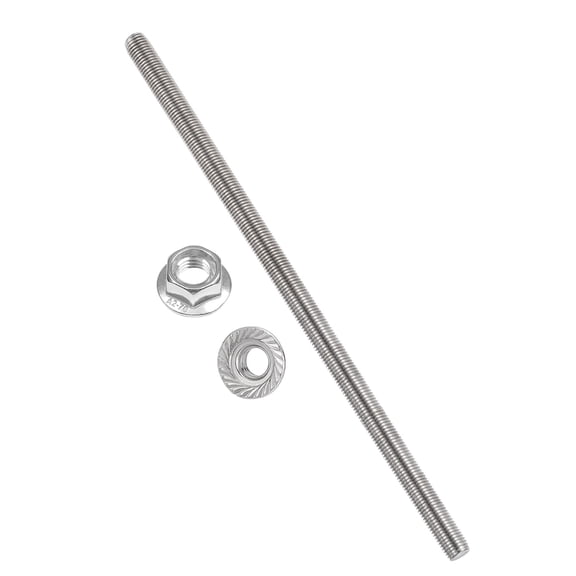 Uxcell M16 x 2mm Fully Threaded Rods 16 Inch, 304 Stainless Steel All Threaded Rod Metric Right Hand Threads with 2Pcs Flange Hexagon Nut for Clamps Hangers U-Bolt