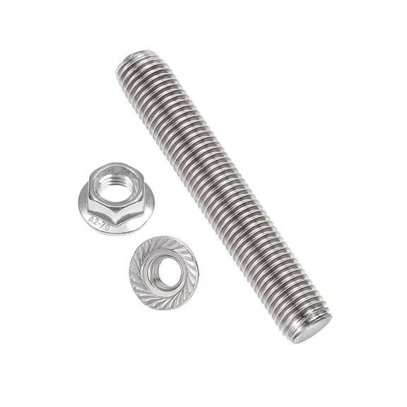 Uxcell M16 x 2mm Fully Threaded Rods 4 Inch, 304 Stainless Steel All Threaded Rod Metric Right Hand Threads with 2Pcs Flange Hexagon Nut for Clamps Hangers U-Bolt