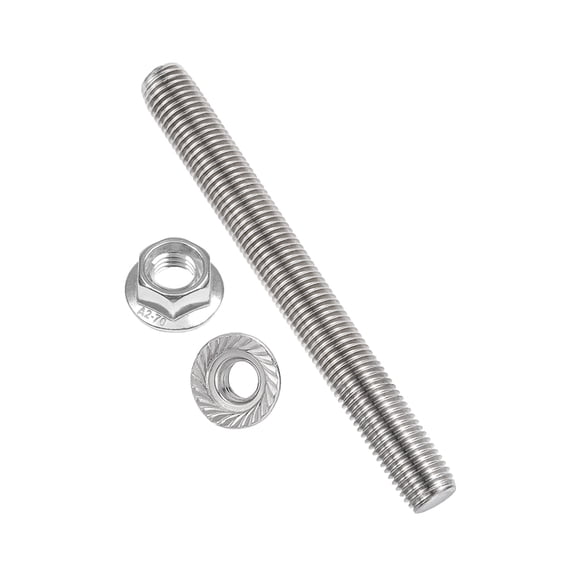 Uxcell M16 x 2mm Fully Threaded Rods 6 Inch, 304 Stainless Steel All Threaded Rod Metric Right Hand Threads with 2Pcs Flange Hexagon Nut for Clamps Hangers U-Bolt