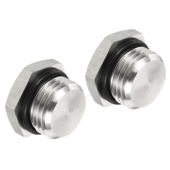Uxcell M16x1.5 Male Plug Stainless Steel Thread Hex Head Socket Pipe Fitting with Sealing Rubber Ring 2 Pack