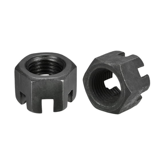 Uxcell M16x1.5mm Hexagon Slotted Nut, Grade 4.8 Carbon Steel Hex Castle Nuts, Black, 5Pack