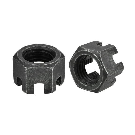 Uxcell M16x2mm Hexagon Slotted Nut, Grade 4.8 Carbon Steel Hex Castle Nuts, Black, 5Pack