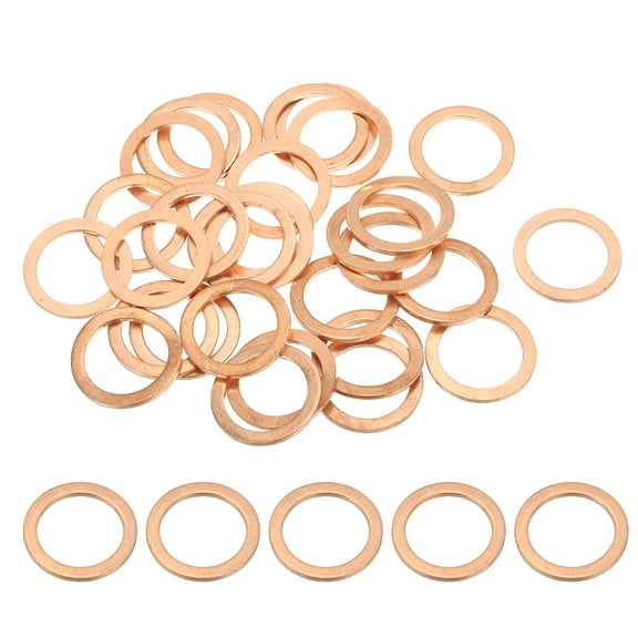 Uxcell M18 Copper Washer Sealing Ring, 18mm ID 24mm OD 1.5mm Thickness Metric Sealing Gasket Crush Washer 30 Pieces