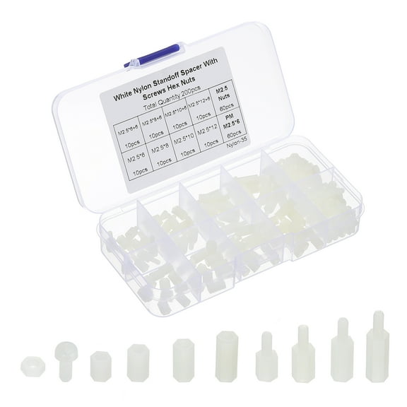 Uxcell M2.5 Nylon Spacer, 200Pcs Male-Female Standoff Spacer with Screw Hex Nut, White