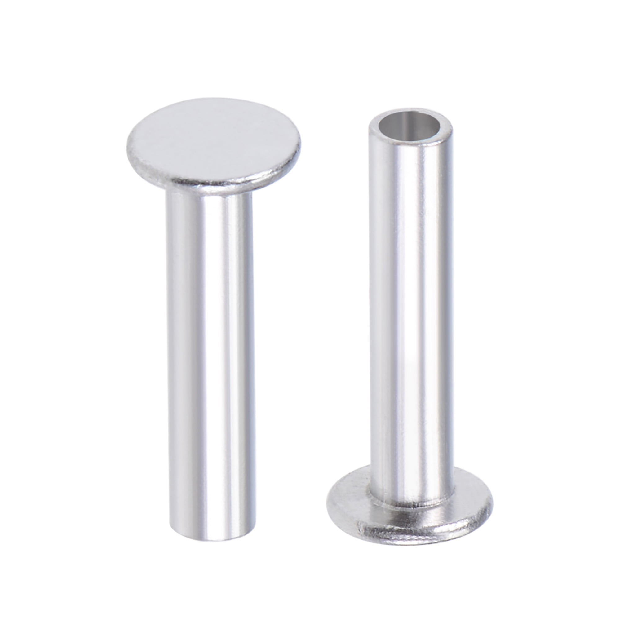 Uxcell M2.5 x 0.47'' Flat Head Semi-Tubular Rivets Aluminum Silver Tone ...