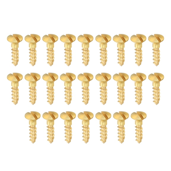 Uxcell M2.5 x 10mm Slotted Wood Screw, 25 Pack Solid Brass Oval Head Flat Head Self Tapping Screws for Wood Furniture Connecting, Gold Tone