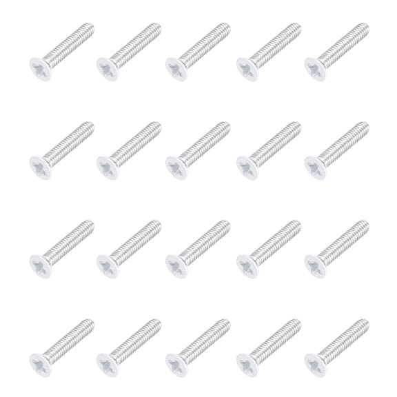 Uxcell M2.5 x 12mm Flat Countersunk Head Machine Screws 304 Stainless Steel Full Thread Phillips Drive Cross Screw for Furniture Connection Electrical Appliances (White, Pack of 20)