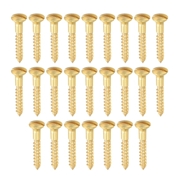 Uxcell M2.5 x 16mm Slotted Wood Screw, 25 Pack Solid Brass Oval Head Flat Head Self Tapping Screws for Wood Furniture Connecting, Gold Tone