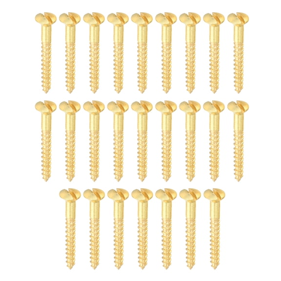 Uxcell M2.5 x 20mm Slotted Wood Screw, 25 Pack Solid Brass Oval Head Flat Head Self Tapping Screws for Wood Furniture Connecting, Gold Tone
