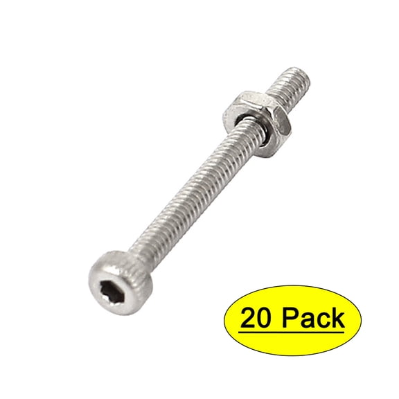 Uxcell M2 Male Thread 22mm Stainless Steel Hex Socket Knurled Cap Screw Bolts Set (20-pack)