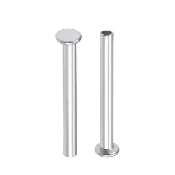 Uxcell M2 x 0.71'' Flat Head Semi-Tubular Rivets Aluminum Silver Tone 100 Pcs
