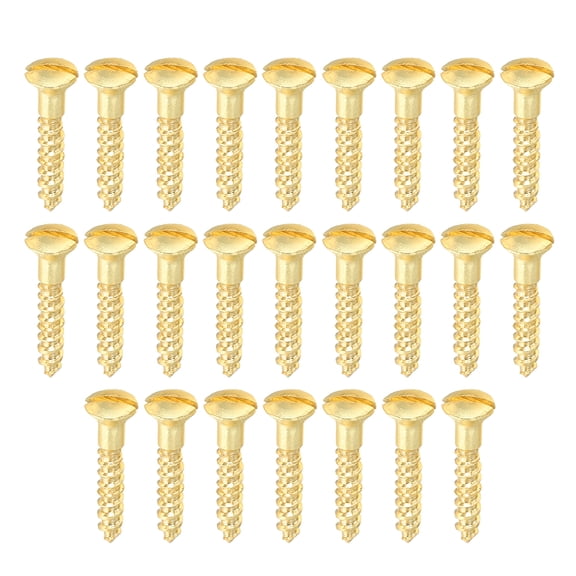 Uxcell M2 x 12mm Slotted Wood Screw, 25 Pack Solid Brass Oval Head Flat Head Self Tapping Screws for Wood Furniture Connecting, Gold Tone