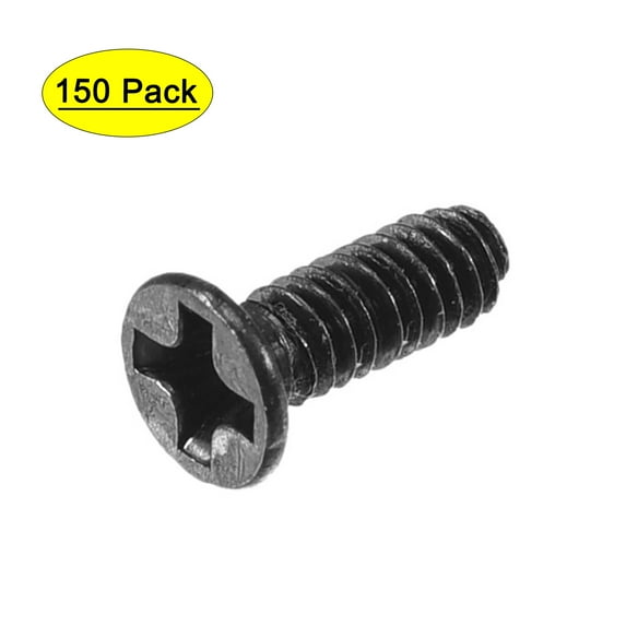 Uxcell M2 x 6mm/0.24" Phillips Screw Fastener Black Zinc Plated 150 Pack