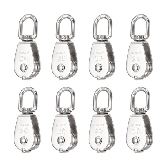 Uxcell M20 Single Pulley Snatch Block Loading 165lbs, 8Pcs, 304 Stainless Steel Lifting Crane Swivel Hook, Suitable for Ropes Under 0.31Inch, Lifting System Gym Equipment Clothesline