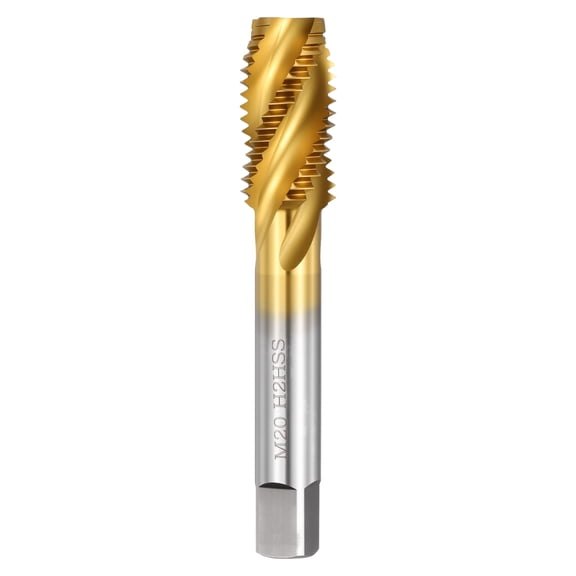 Uxcell M20 x 2.5 Spiral Flute Thread Tap - M2 High Speed Steel Right Hand Thread Tap Titanium Finish Screw Thread Milling Machine Taps Threading Tapping