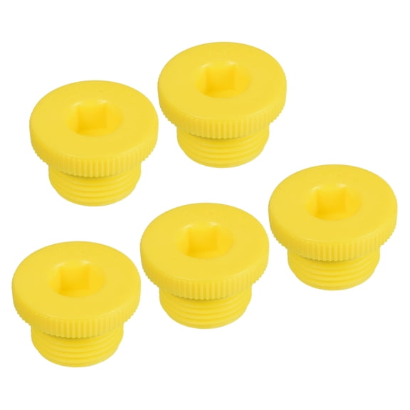Uxcell M20x1.5 Hold Plugs Plastic Male Threaded Hex Socket End Cap, Yellow 5 Pack