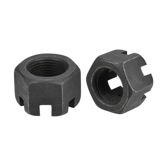 Uxcell M20x1.5mm Hexagon Slotted Nut, Grade 4.8 Carbon Steel Hex Castle Nuts, Black, 2Pack