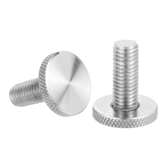 Uxcell M25x25mm Knurled Thumb Screws, 304 Stainless Steel Flat Head Thumb Screws Metric Diamond Knurled Head Bolts Grip Knobs Hand Tighten Thread Fasteners, 25mm Dia. 2 Pcs