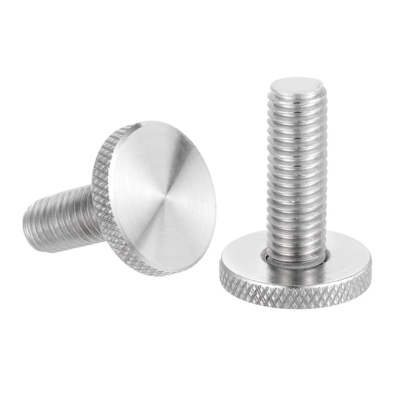 Uxcell M25x30mm Knurled Thumb Screws, 304 Stainless Steel Flat Head Thumb Screws Metric Diamond Knurled Head Bolts Grip Knobs Hand Tighten Thread Fasteners, 25mm Dia. 2 Pcs