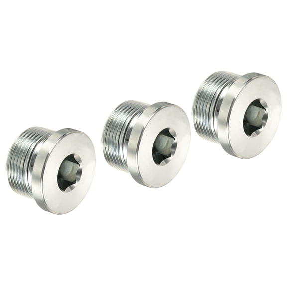 Uxcell M27*1.5 Internal Hex Head Pipe Fitting Plug, 3 Pack Male Thread 45# Steel Socket Plug with Sealing Ring