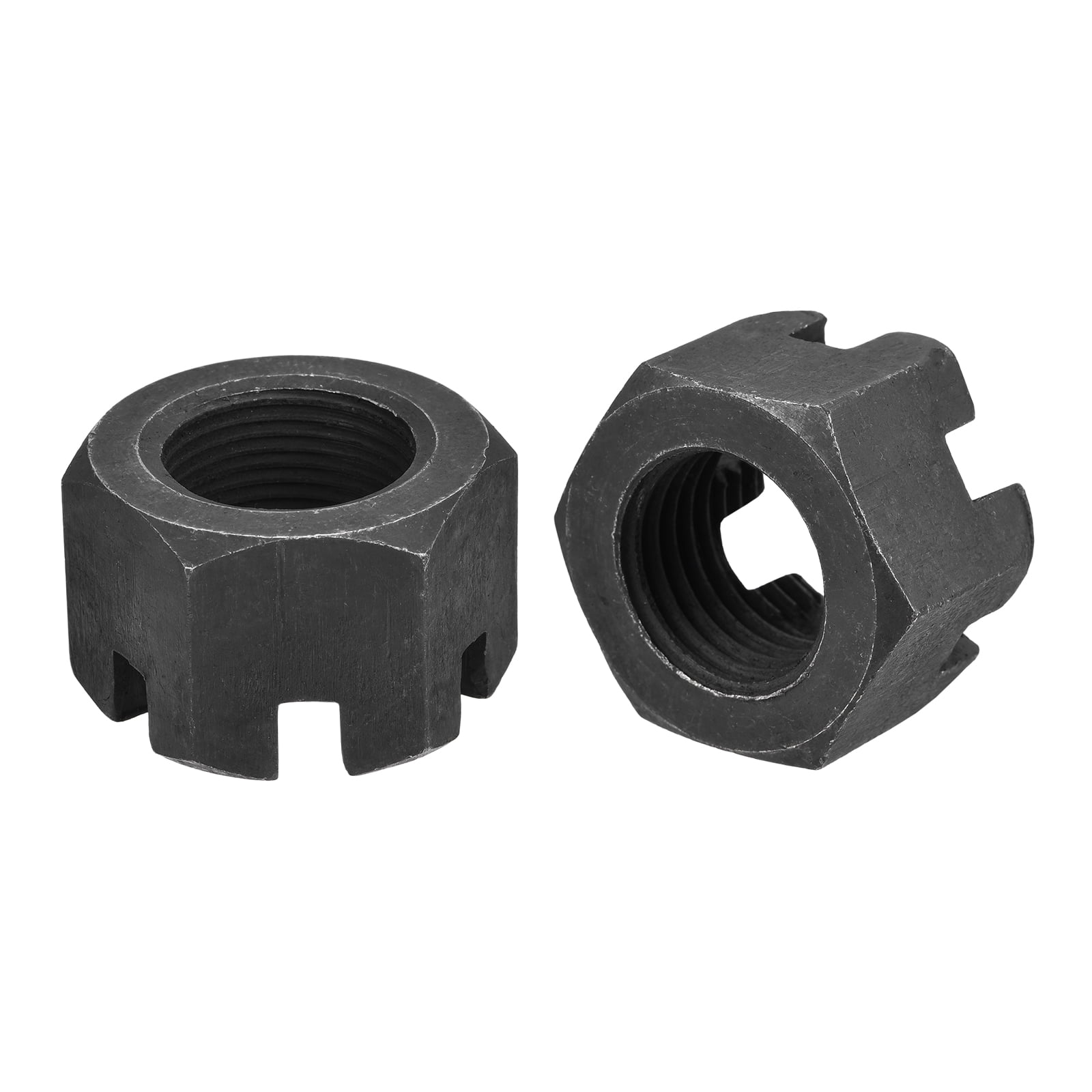 Uxcell M27x3mm Hexagon Slotted Nut, Grade 4.8 Carbon Steel Hex