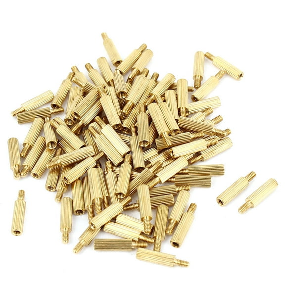 Uxcell M2x10mm Brass Knurled Male Female Thread Column Pillars Standoff Gold Tone (100-pack)