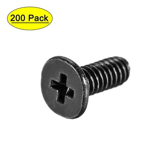 Uxcell M2x8mm Black Phillips Screw Fastener 3.8mm Dia Screw Head 200 Pack