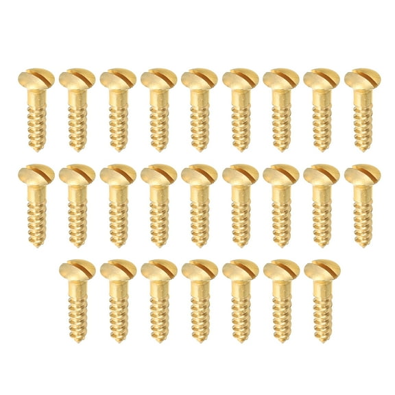 Uxcell M3.5 x 16mm Slotted Wood Screw, 25 Pack Solid Brass Oval Head Flat Head Self Tapping Screws for Wood Furniture Connecting, Gold Tone