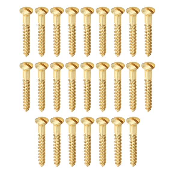 Uxcell M3.5 x 25mm Slotted Wood Screw, 25 Pack Solid Brass Oval Head Flat Head Self Tapping Screws for Wood Furniture Connecting, Gold Tone