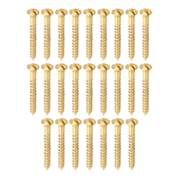 Uxcell M3.5 x 30mm Slotted Wood Screw, 25 Pack Solid Brass Oval Head Flat Head Self Tapping Screws for Wood Furniture Connecting, Gold Tone