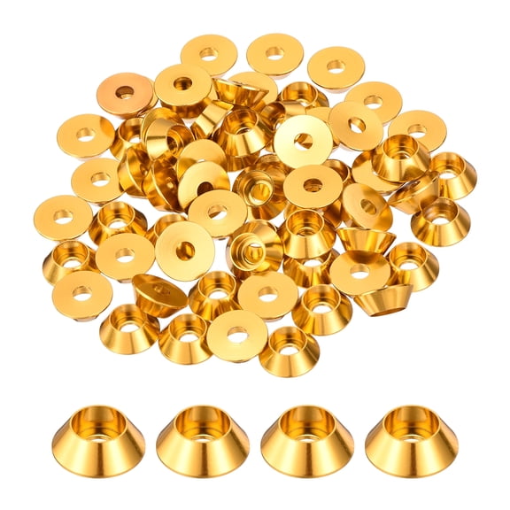 Uxcell M3 Cone Cup Washers, Anodized Aluminum Gaskets for RC/FPV/PC/Drone Accessories, Pack of 60 (Gold)