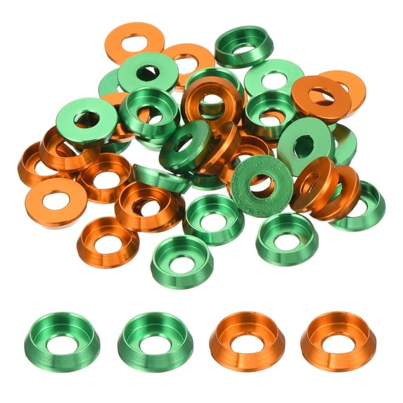 Uxcell M3 Cone Cup Washers, Hole Dia 3mm/0.12" Aluminum Gaskets for Screw RC/FPV/PC/Drone, Pack of 40(Green/Orange)