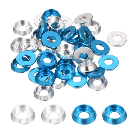 Uxcell M3 Cone Cup Countersunk Washers Aluminum for Screw RC 40Pcs Silver/Sky Blue
