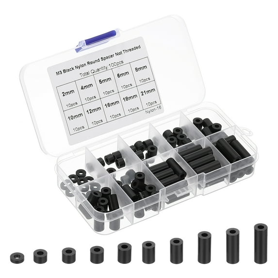 Uxcell M3 Nylon Spacer, 100Pcs Round Standoff Spacers Non-Threaded, Black