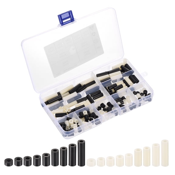 Uxcell M3 Nylon Spacer Set, 180Pcs Non-Threaded Round Spacer Standoff Assortment for PCB, Circuit Board, Switch, Black/White