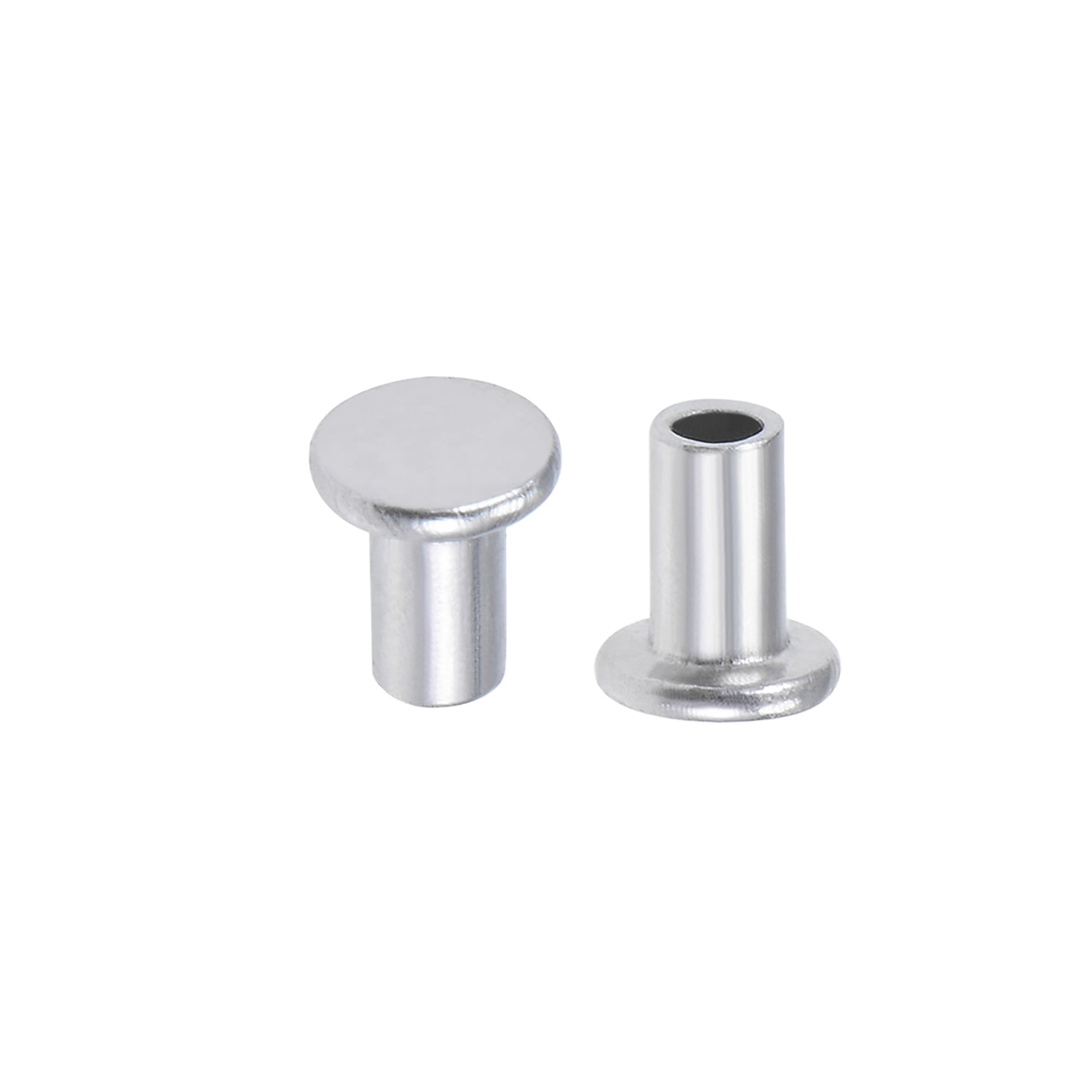 Uxcell M3 x 0.2'' Flat Head Semi-Tubular Rivets Aluminum Silver Tone ...
